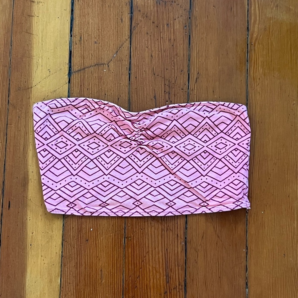 Pink Geometric Strapless Top